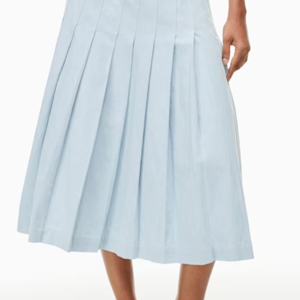 Babaton Light Wash Denim Pleated Midi Skirt | Aritzia | Size 10 - Picture 3 of 11